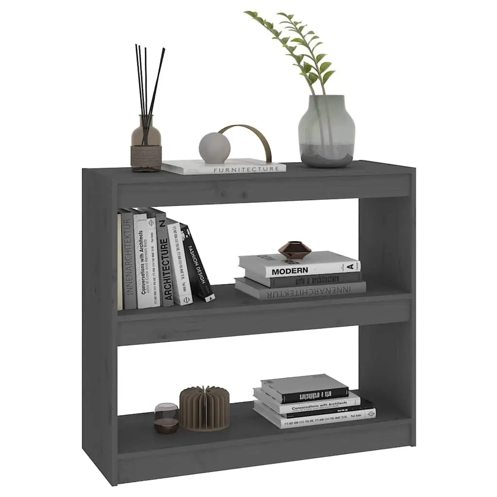 Grey Solid Pinewood Bookcase Room Divider Shelving Unit 80Wx30Dx71.5H cm