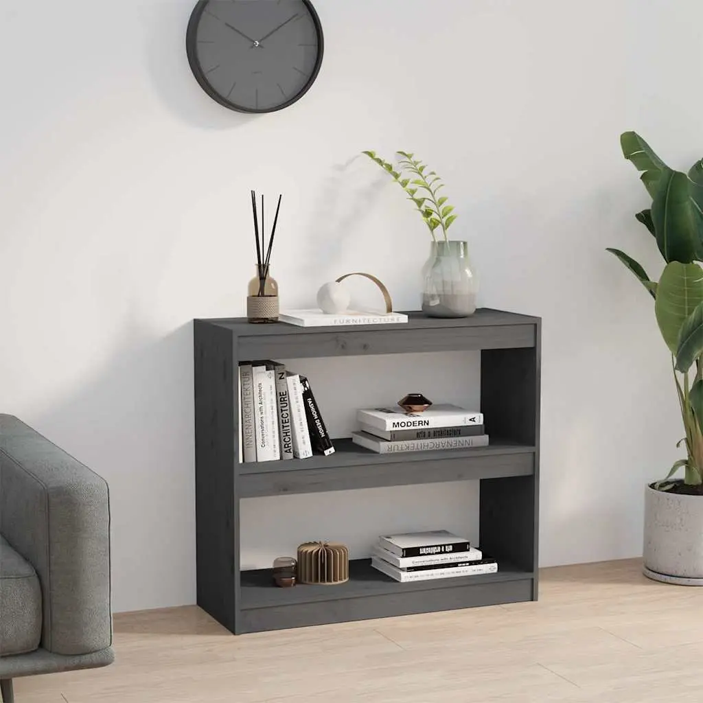 Grey Solid Pinewood Bookcase Room Divider Shelving Unit 80Wx30Dx71.5H cm