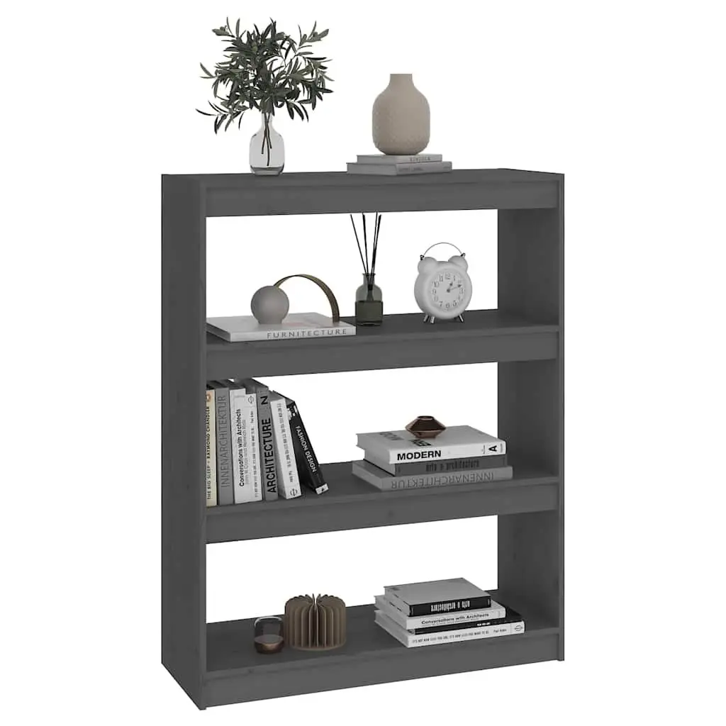 Solid Pine Wood Grey Book Shelf Room Divider 3 Compartment Storage Unit