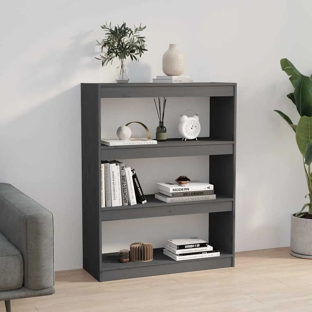 Solid Pine Wood Grey Book Shelf Room Divider 3 Compartment Storage Unit