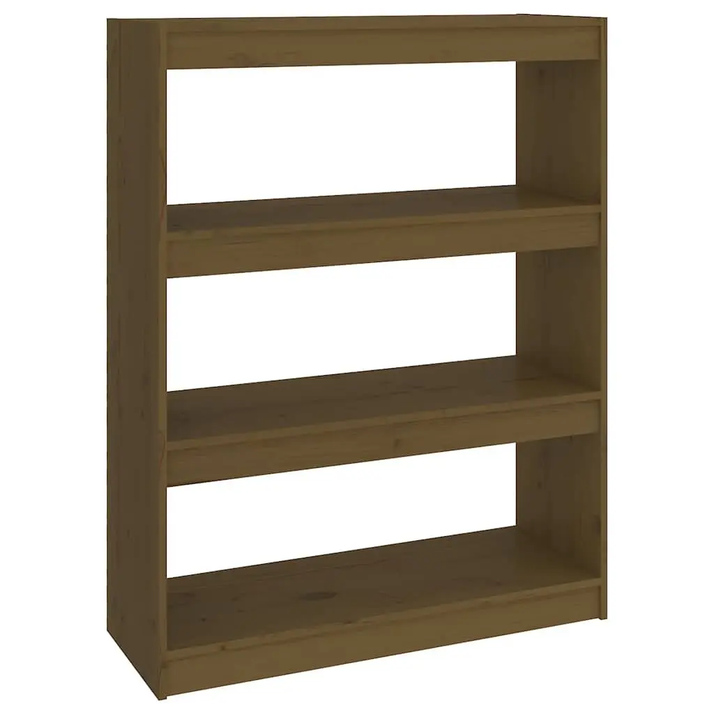 Book Cabinet Honey Brown Wooden Room Divider 80W x 30D x 103.5H cm Solid Pinewood Shelving Unit Storage Organizer