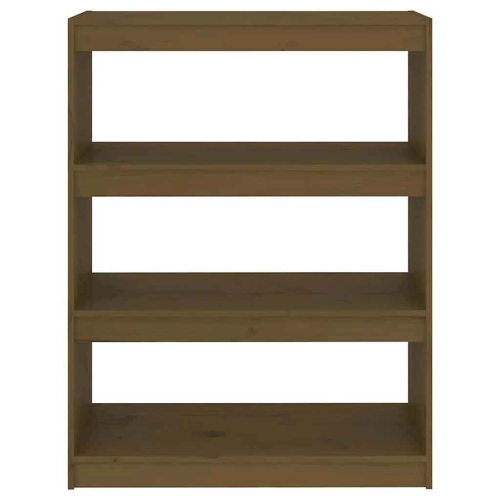 Book Cabinet Honey Brown Wooden Room Divider 80W x 30D x 103.5H cm Solid Pinewood Shelving Unit Storage Organizer