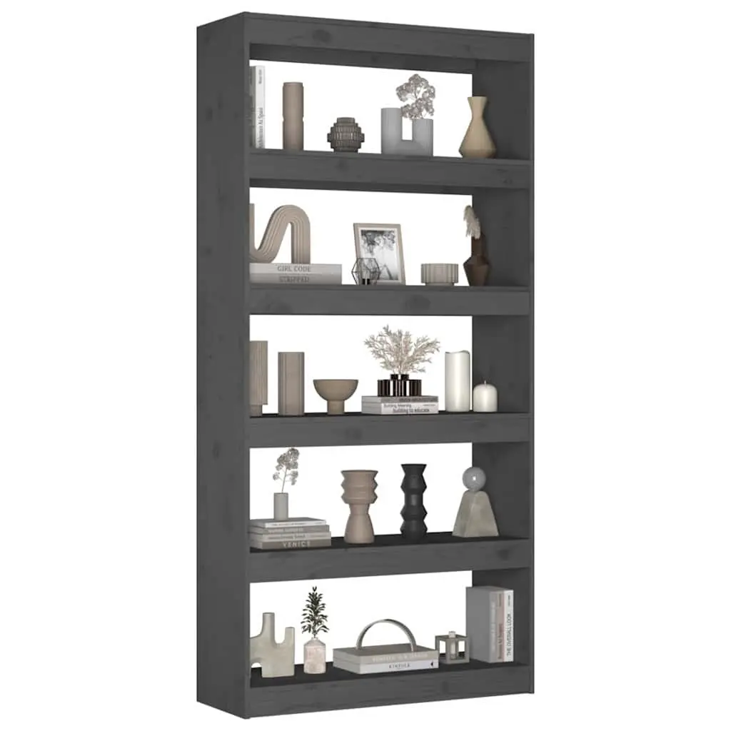 Grey Solid Pine Wood Book Cabinet Room Divider
