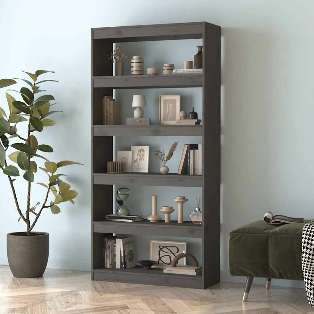 Grey Solid Pine Wood Book Cabinet Room Divider