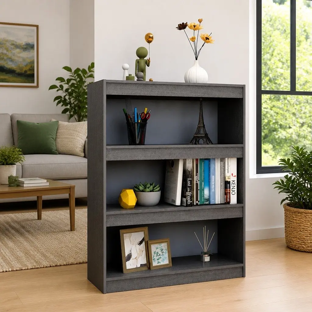 Wooden Book Cabinet Standing Shelf Room Divider Grey Storage Bookcase Unit
