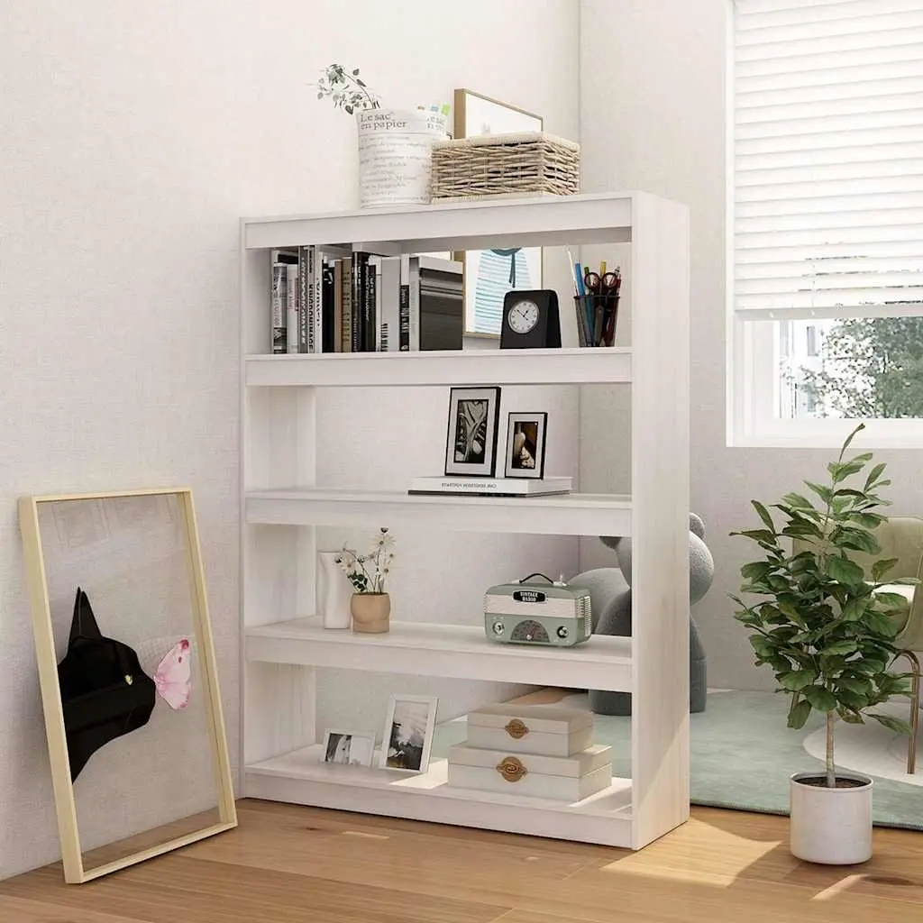 White Wooden Book Cabinet Shelf 100x30x135.5cm