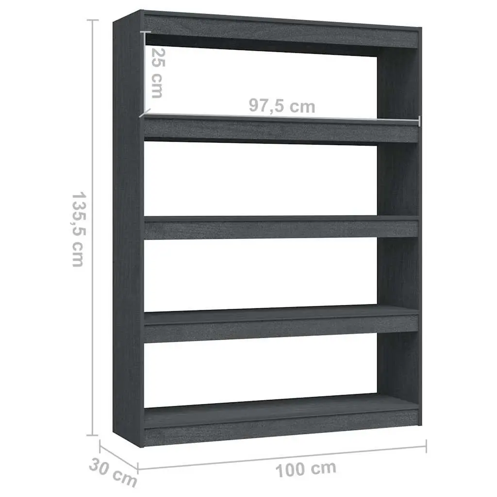 Pinewood Book Divider Grey 100x30x135.5 cm Solid Storage Shelf