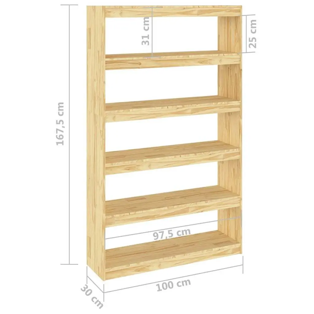 Wooden Book Cabinet Room Divider Brown 100x30x167.5 cm Solid Pinewood Standing Shelf Storage
