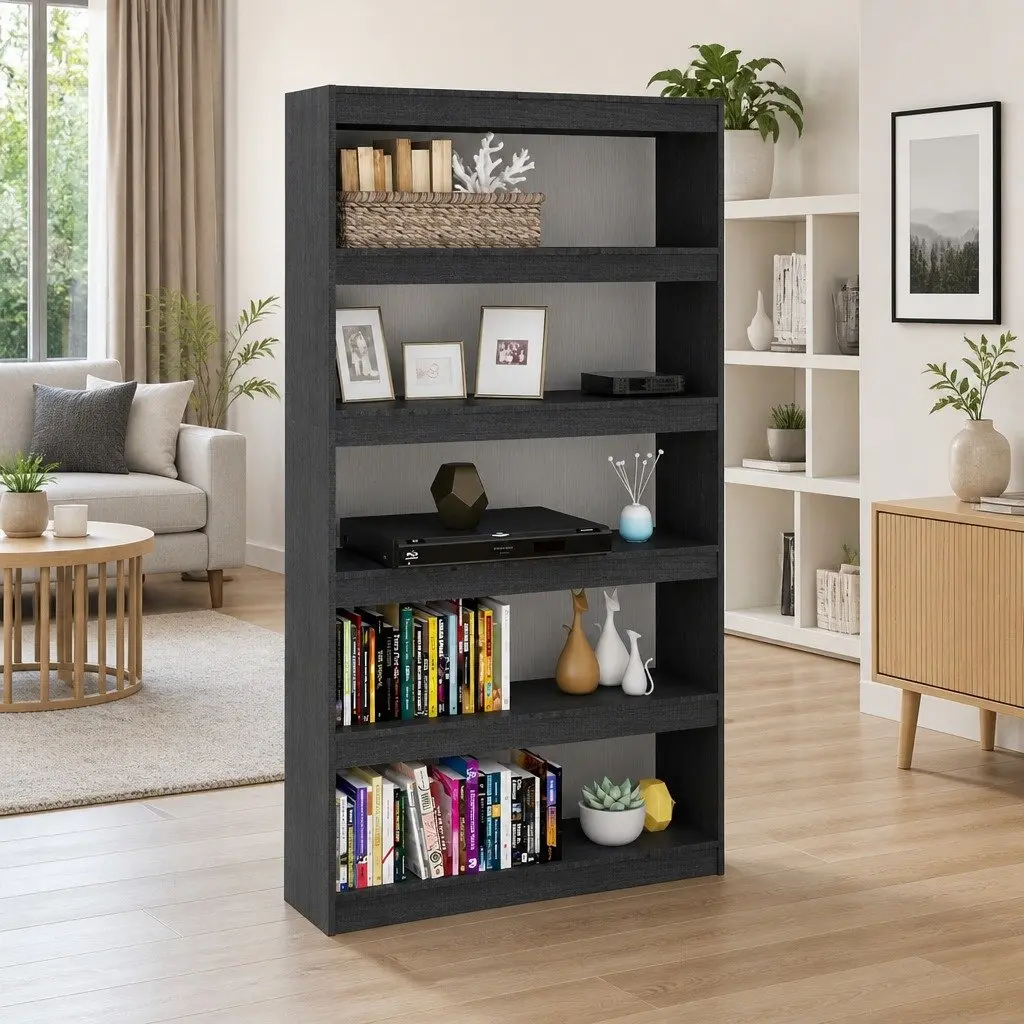 Grey Solid Pinewood Book Cabinet with Room Divider Function