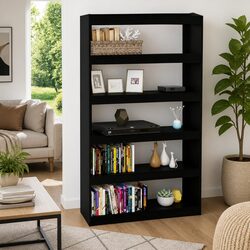 Black Solid Pinewood Book Cabinet Room Divider