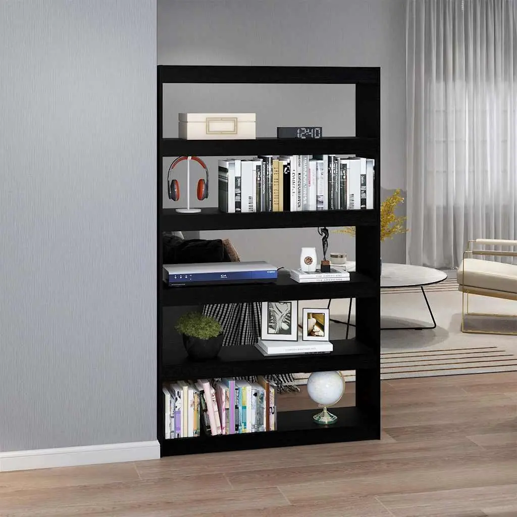 Black Solid Pinewood Book Cabinet Room Divider
