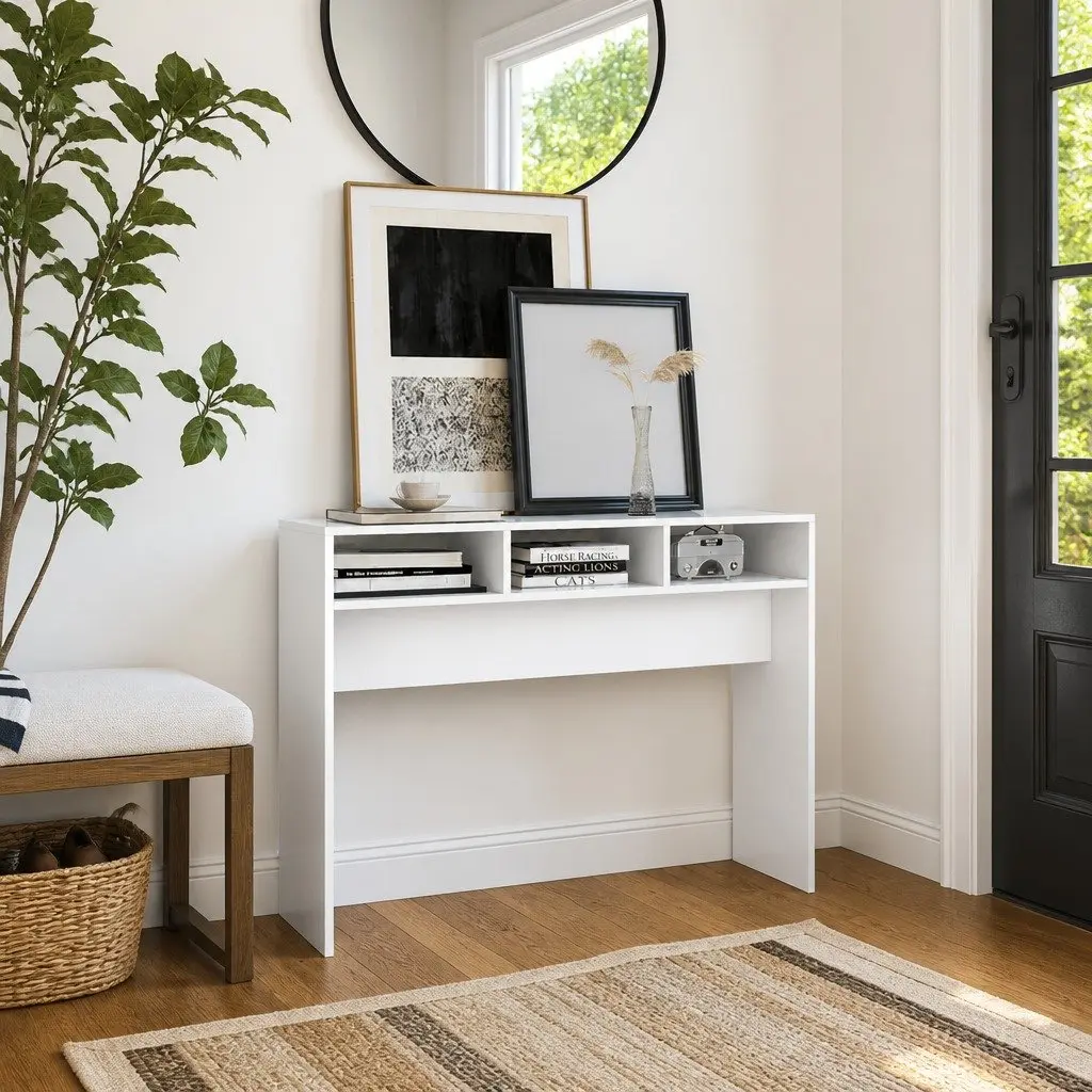 White Engineered Wood Console Table for Hallways