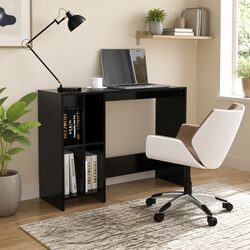 Compact Black Notebook Desk with Shelves for Study