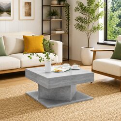 Grey Concrete Coffee Table with Side Storage 57x57x30 cm