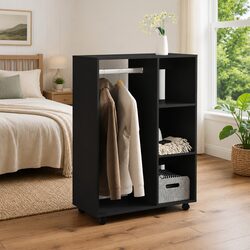 Black Engineered Wood Wardrobe Cabinet with Shelves