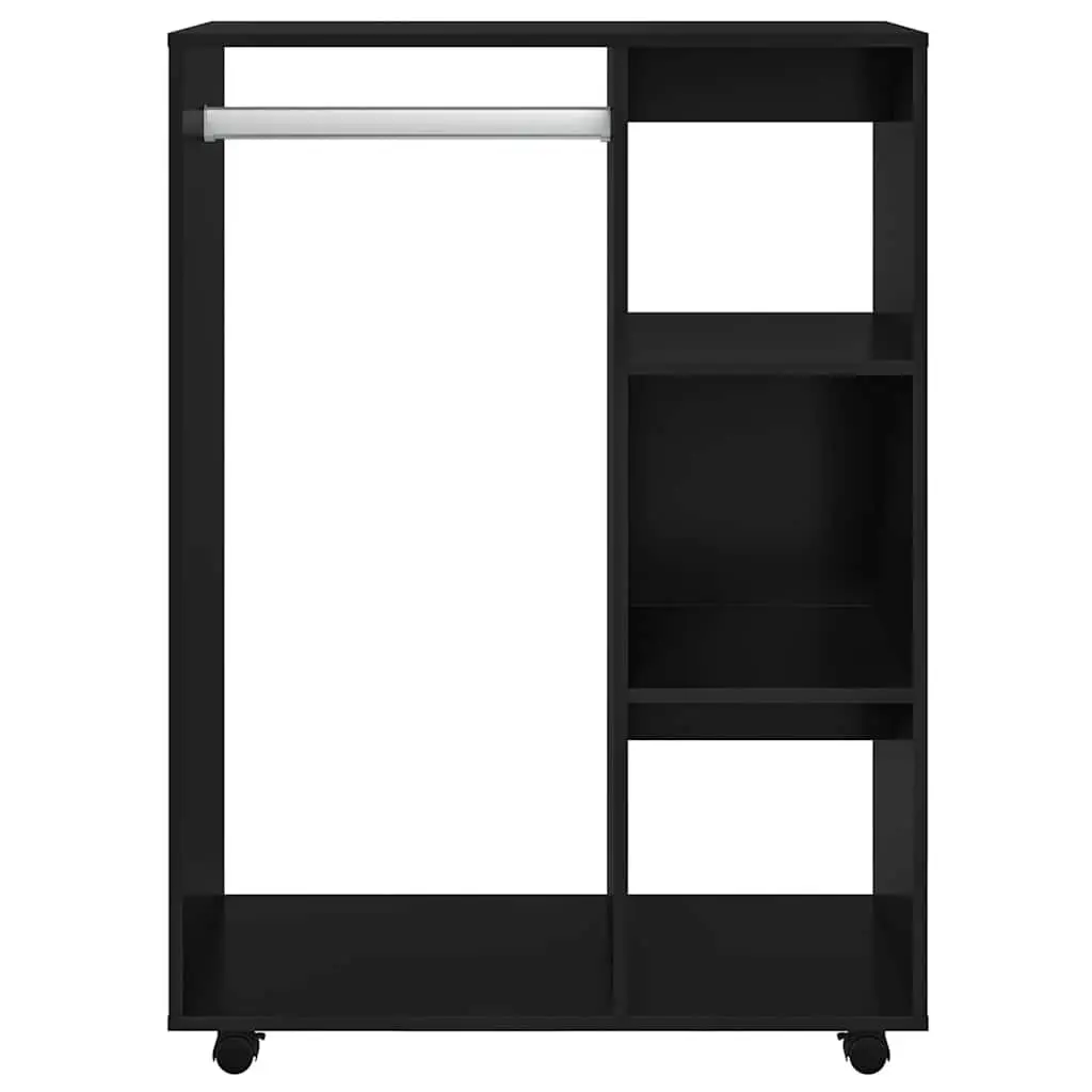 Wardrobe Cabinet Black Engineered Wood Open Compartment Storage Cupboard with 3-Tier Side Shelves