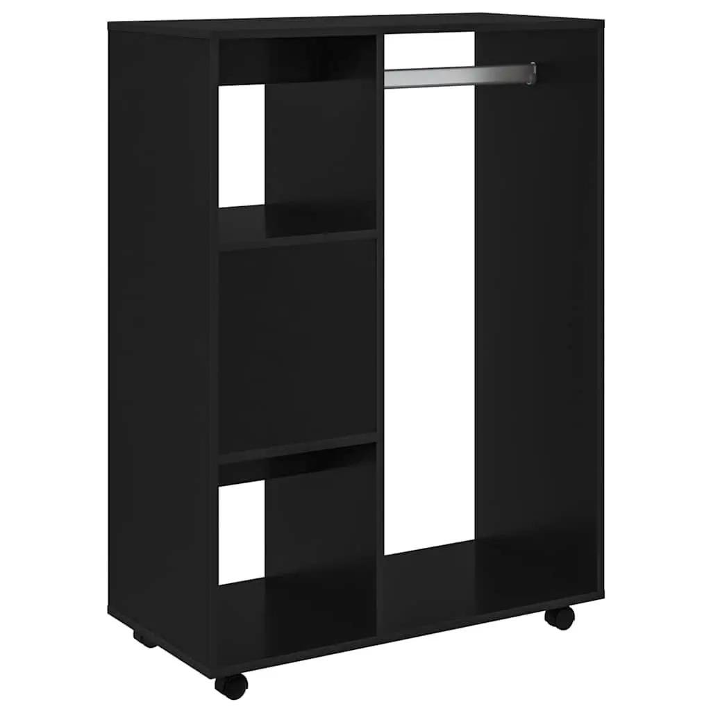 Wardrobe Cabinet Black Engineered Wood Open Compartment Storage Cupboard with 3-Tier Side Shelves