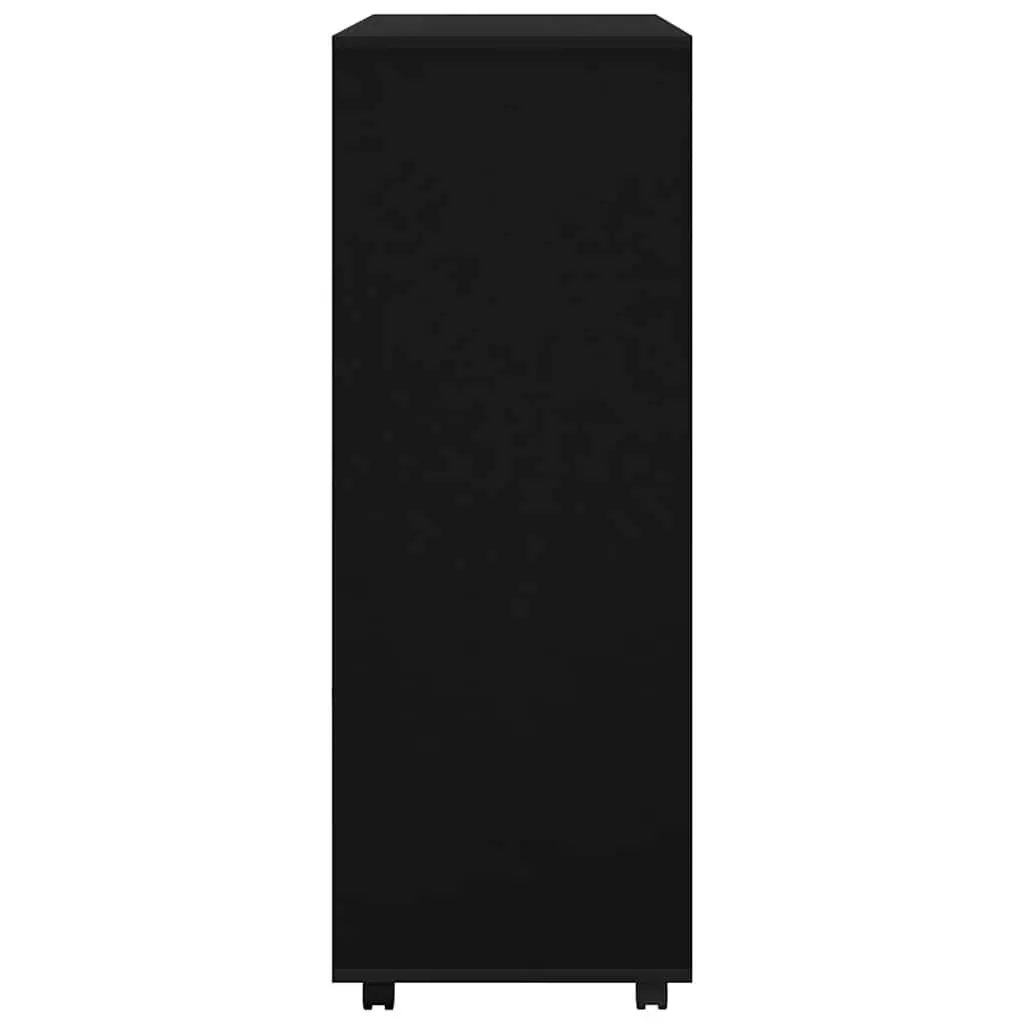 Wardrobe Cabinet Black Engineered Wood Open Compartment Storage Cupboard with 3-Tier Side Shelves