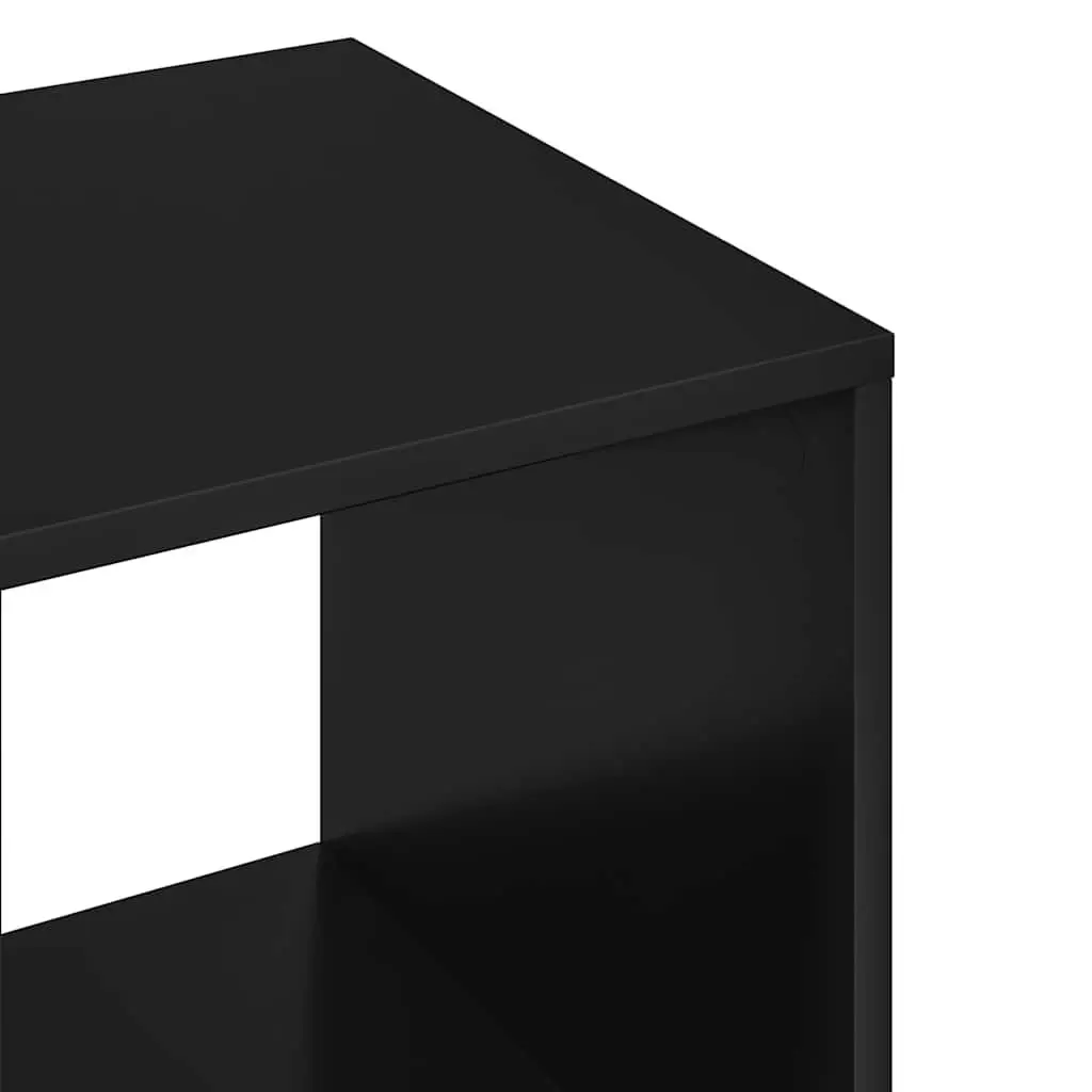 Wardrobe Cabinet Black Engineered Wood Open Compartment Storage Cupboard with 3-Tier Side Shelves
