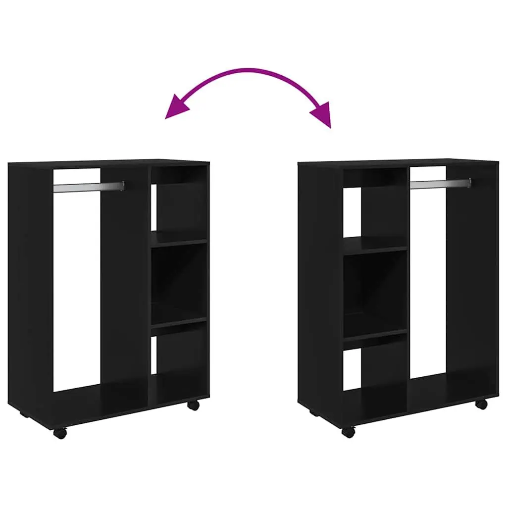 Wardrobe Cabinet Black Engineered Wood Open Compartment Storage Cupboard with 3-Tier Side Shelves