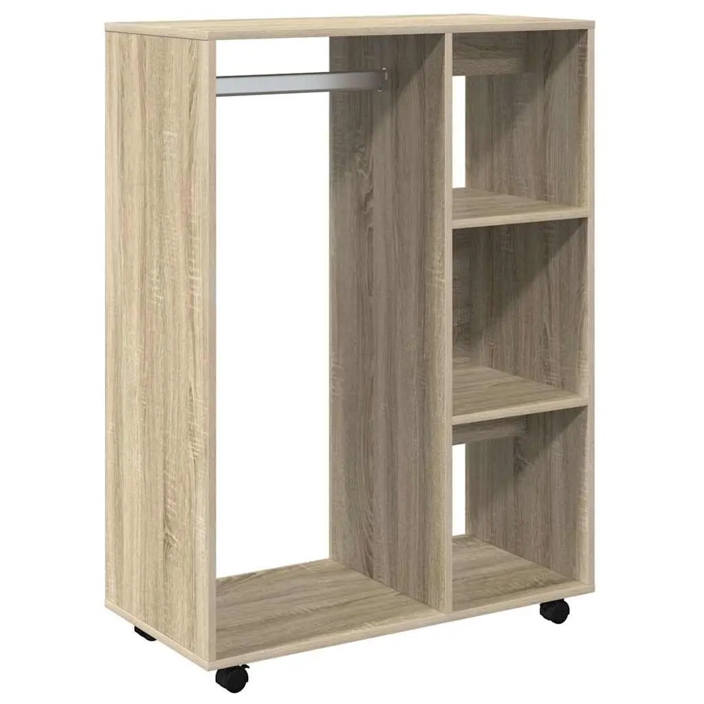 Engineered Wood Wardrobe Bedroom Storage Cabinet with Wheels Open Compartment