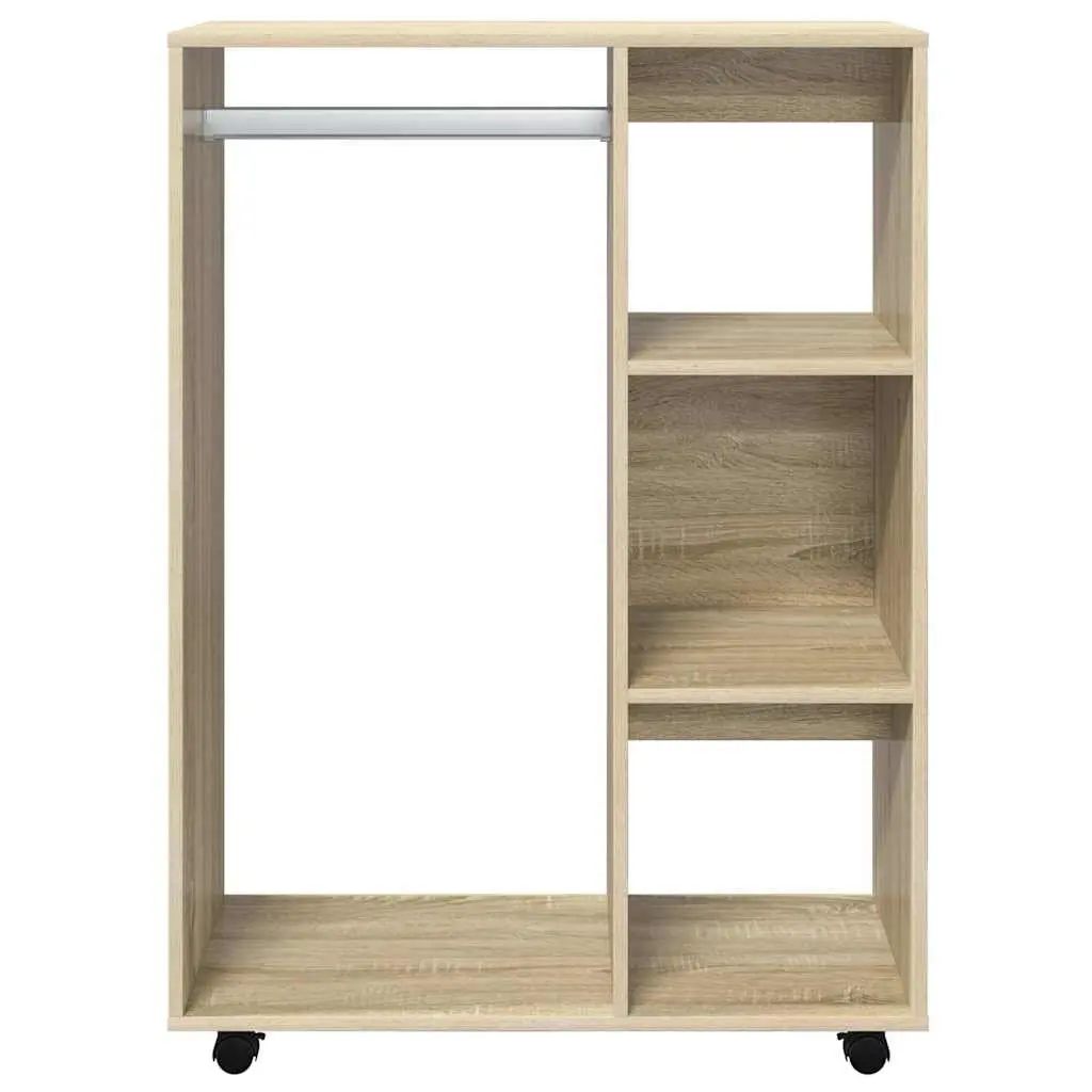 Engineered Wood Wardrobe Bedroom Storage Cabinet with Wheels Open Compartment