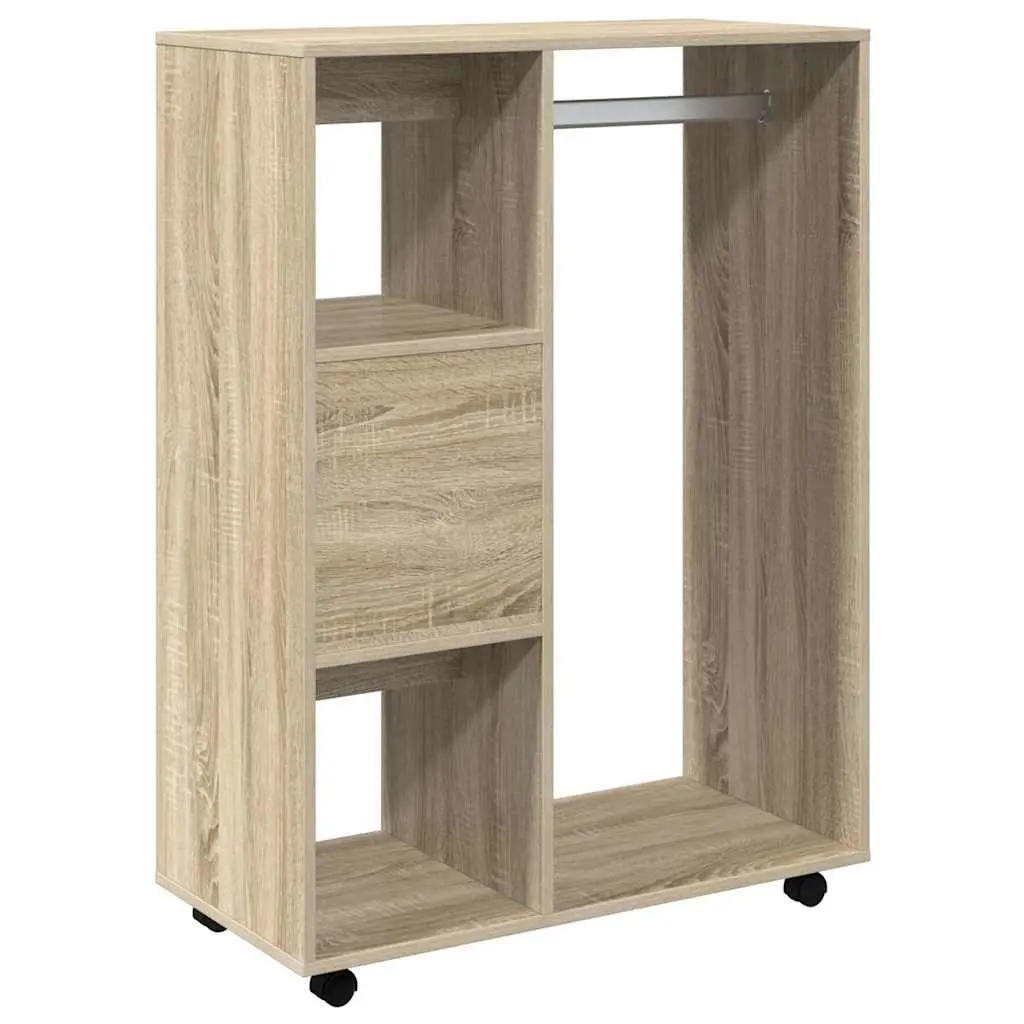 Engineered Wood Wardrobe Bedroom Storage Cabinet with Wheels Open Compartment
