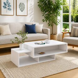 White Coffee Table with Storage for Living Room