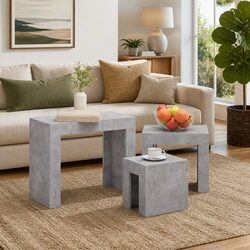 3-Piece Grey Engineered Wood Nesting Coffee Tables