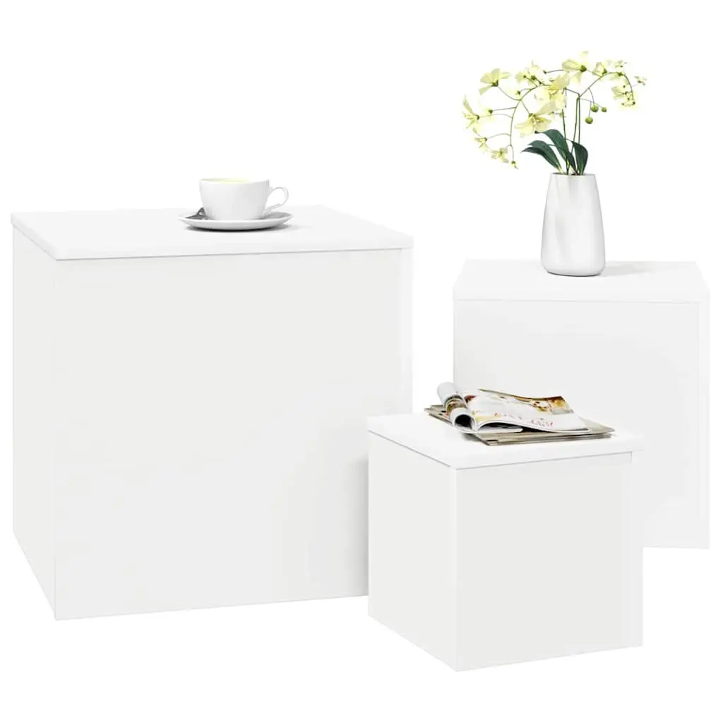 End Tables Set of 3 White Accent Side Tables for Living Room Bedroom Sofa Plant