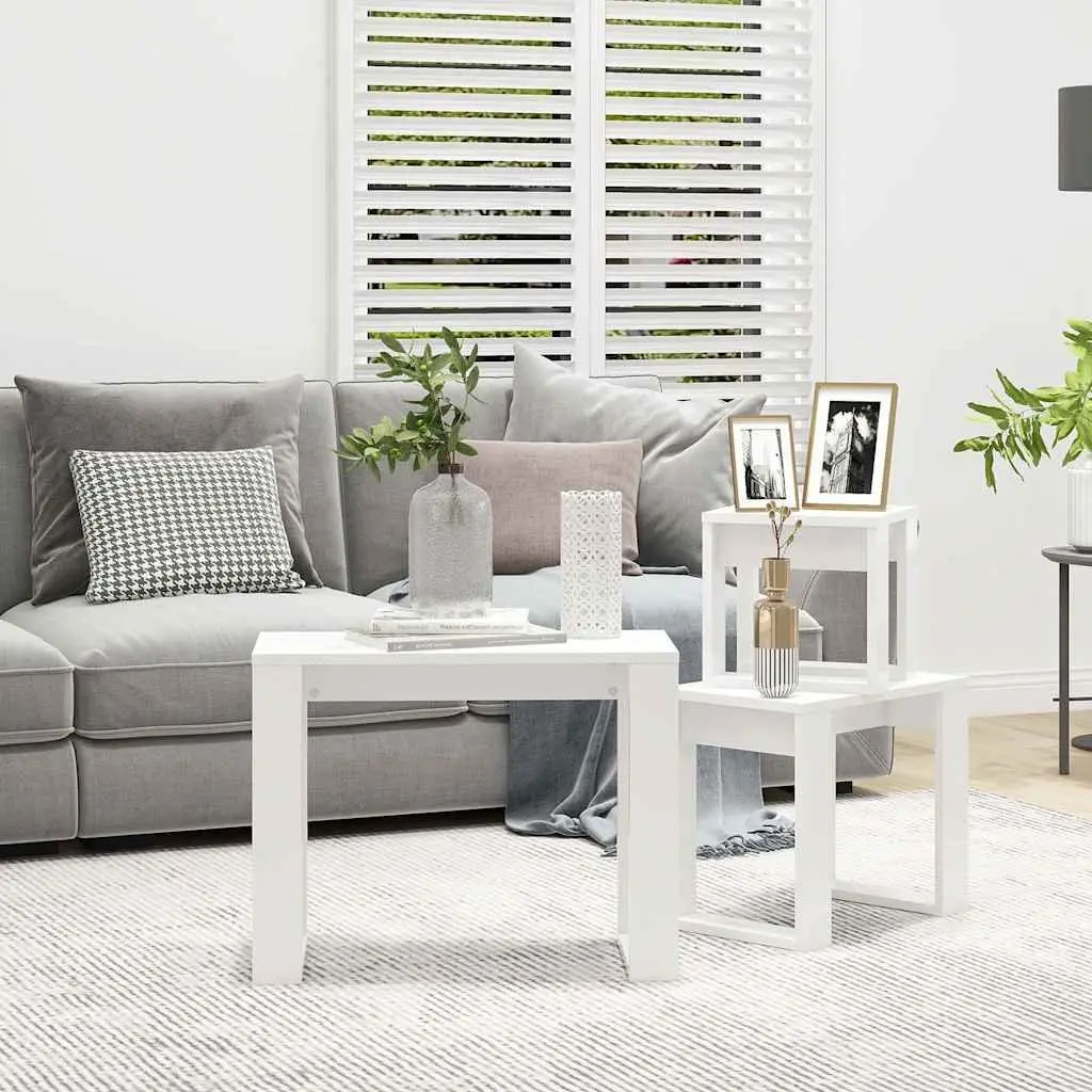 3 Piece White Nesting Tables Set for Living Spaces