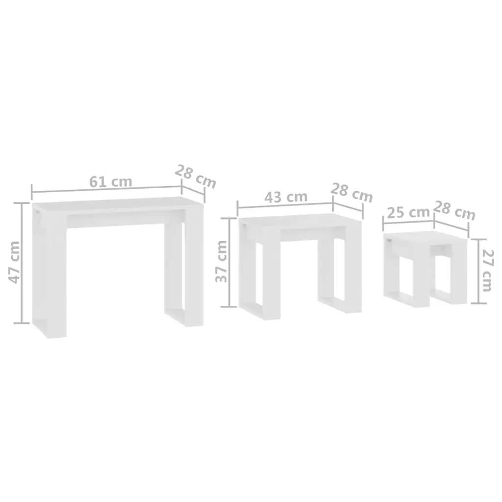 3 Piece White Nesting Tables Set for Living Spaces