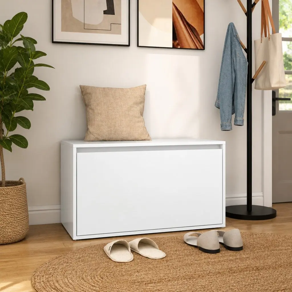 Hall Storage Bench for Entryway in White