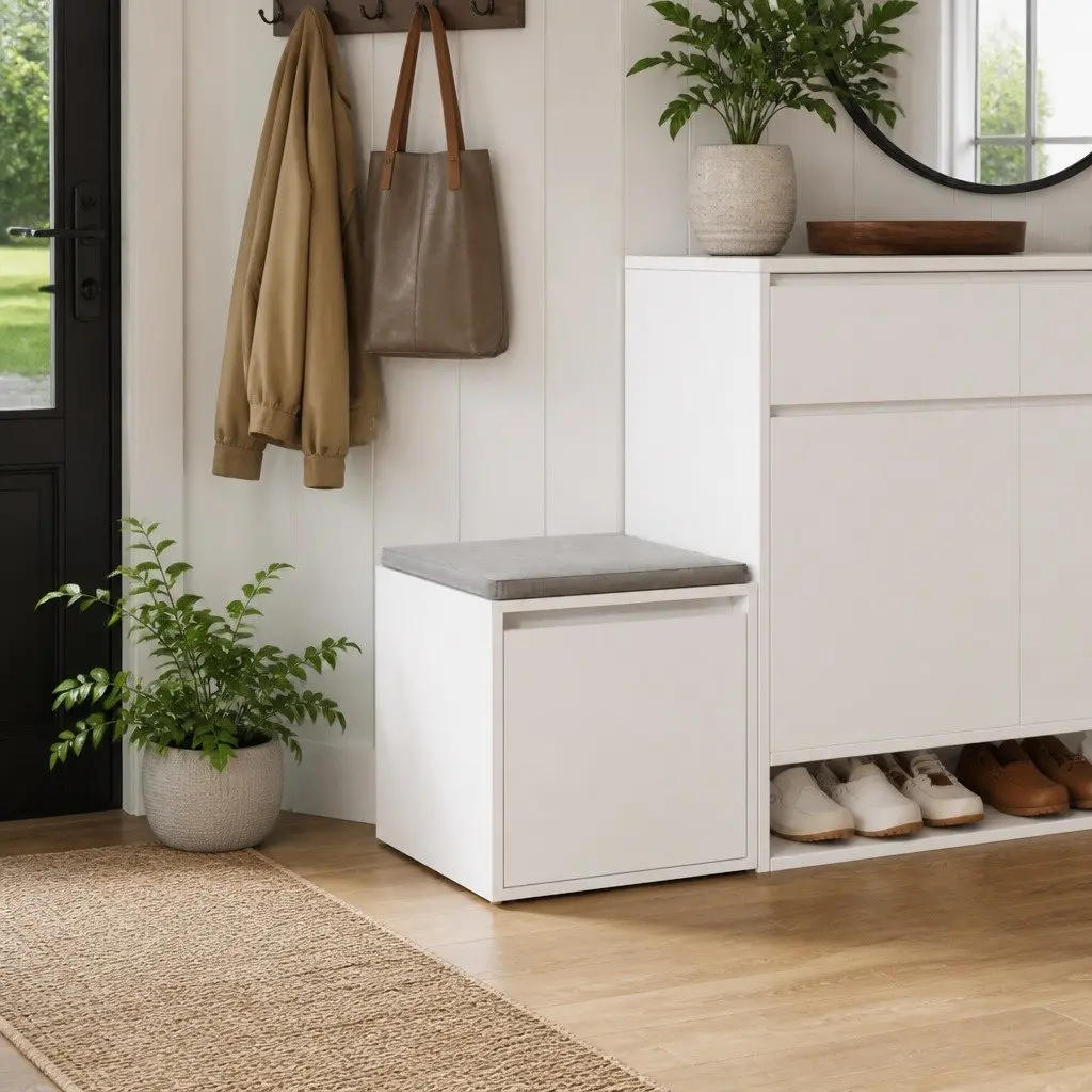 White Storage Chest Box Drawer Engineered Wood Bedroom Organiser 40.5x40x40cm