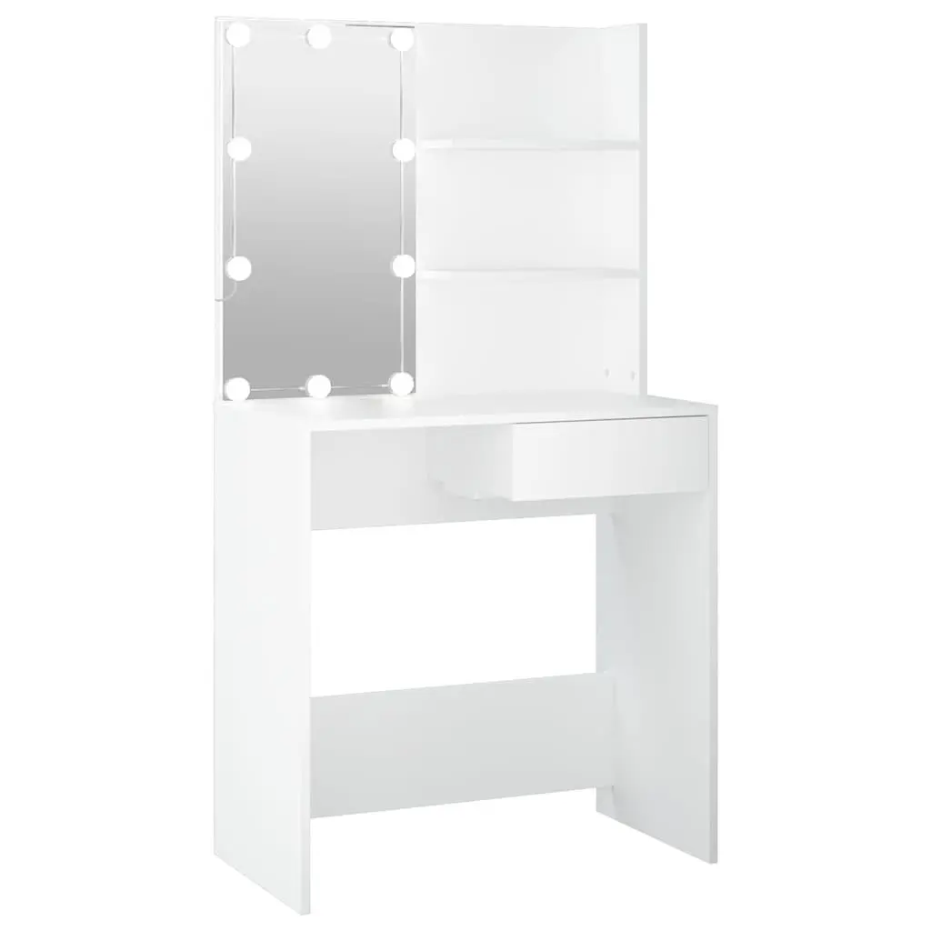 White Bedroom Vanity Unit with LED Mirror and Shelves
