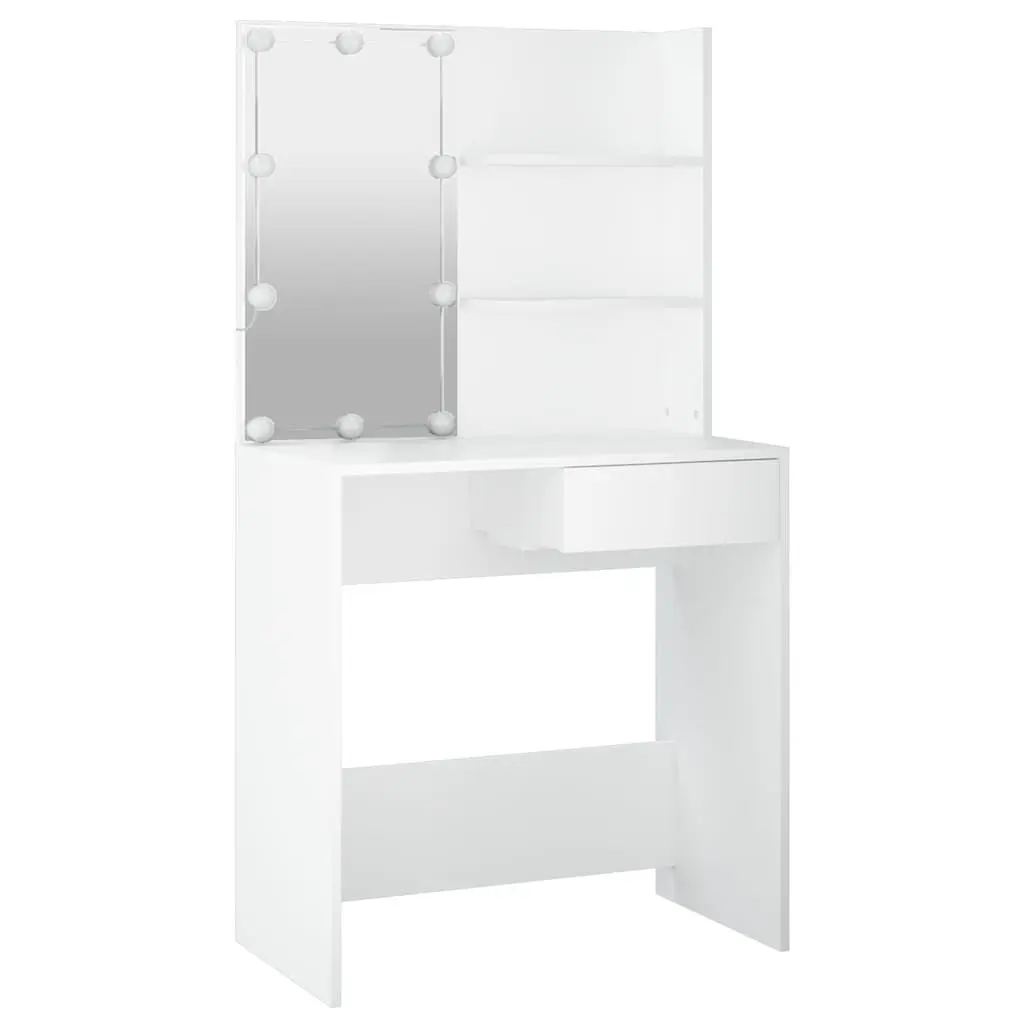 White Bedroom Vanity Unit with LED Mirror and Shelves