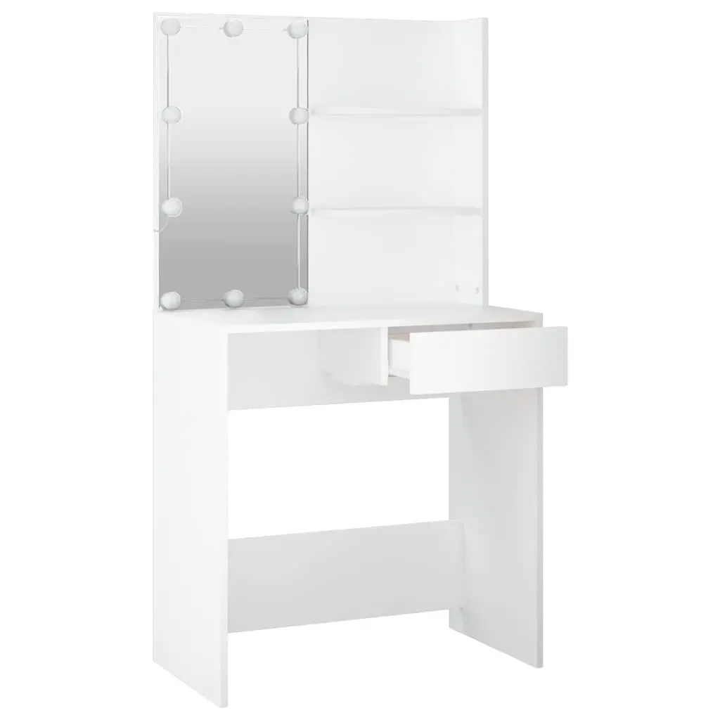 White Bedroom Vanity Unit with LED Mirror and Shelves