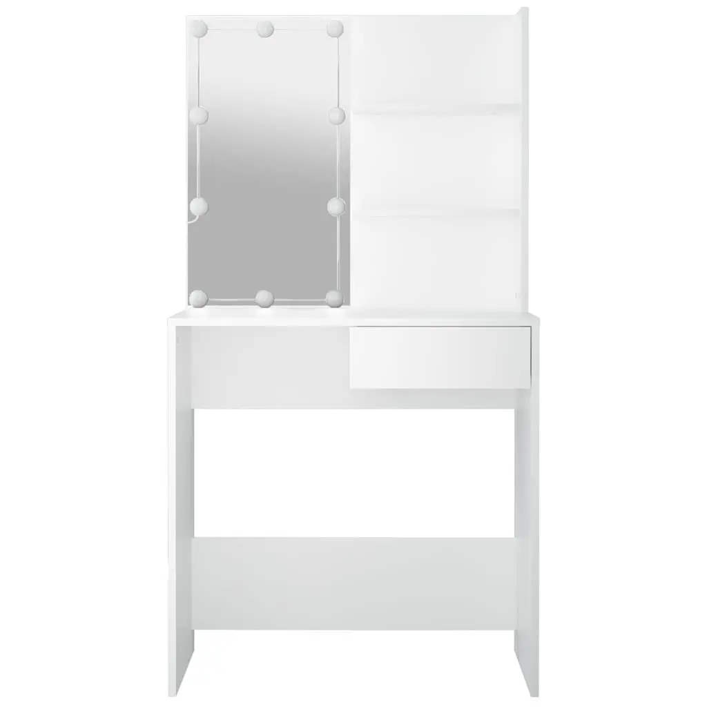 White Bedroom Vanity Unit with LED Mirror and Shelves