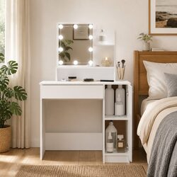White LED Mirror Makeup Vanity Dressing Table