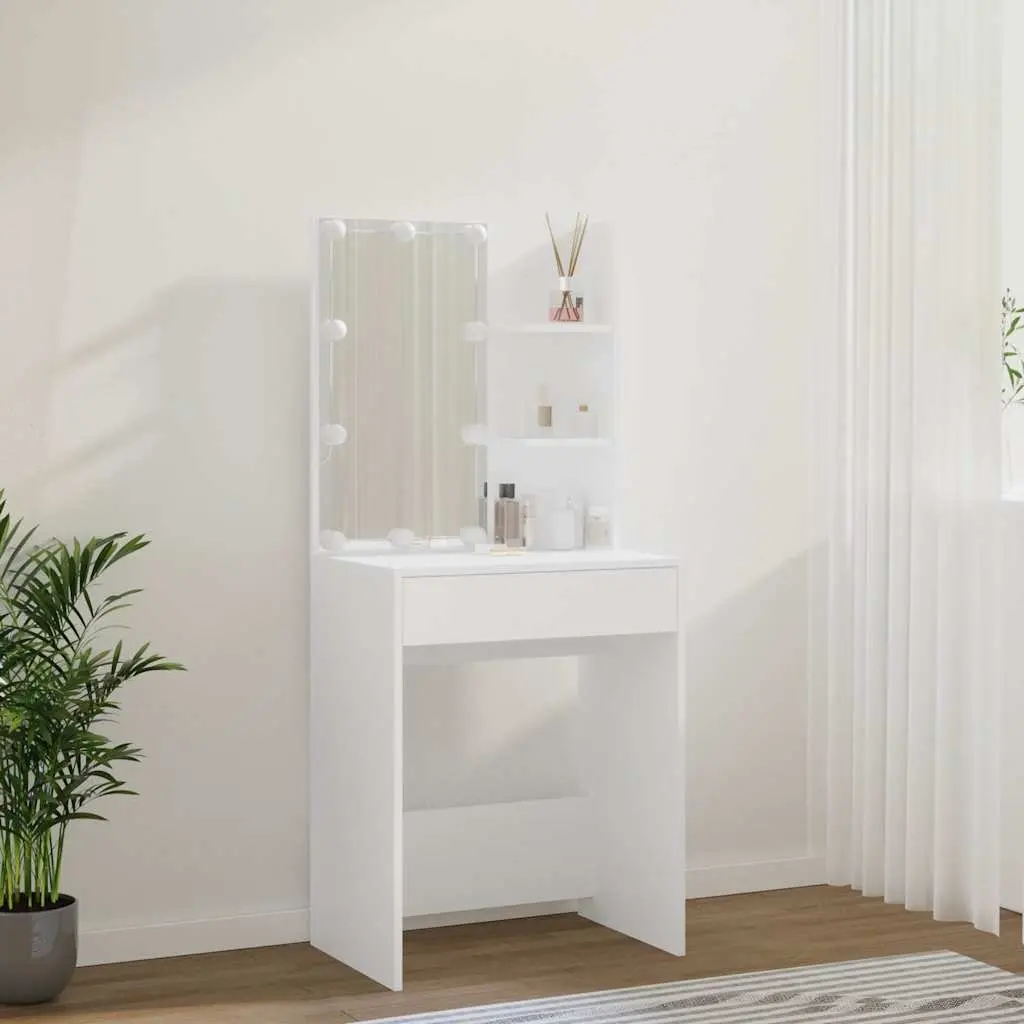 White Makeup Vanity Desk with LED Mirror Lights