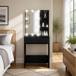 Elegant Black Dressing Table with LED Mirror Lights