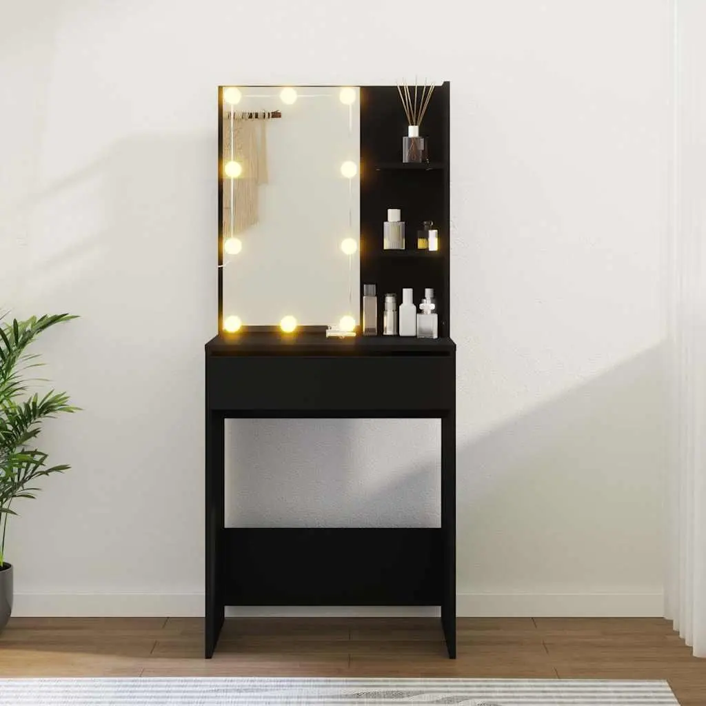 Black Dressing Table with LED Mirror Lights