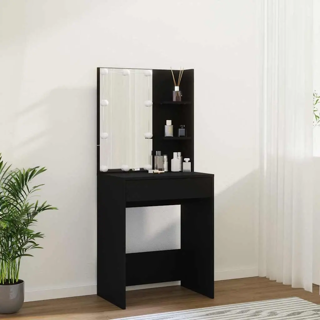 Black Dressing Table with LED Mirror Lights
