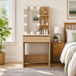 Sonoma Oak LED Mirror Dressing Table with Storage