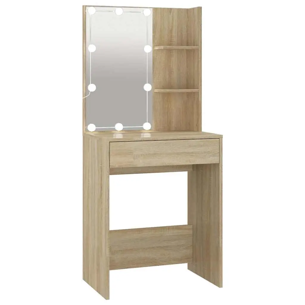 Sonoma Oak LED Mirror Dressing Table with Storage