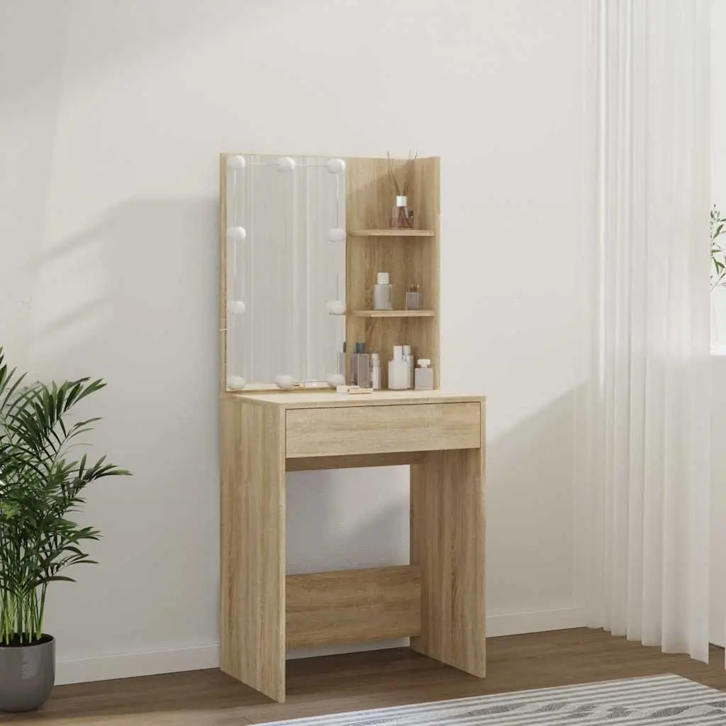 Sonoma Oak LED Mirror Dressing Table with Storage