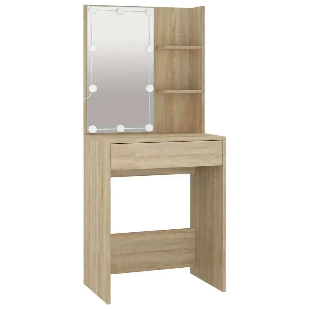 Sonoma Oak LED Mirror Dressing Table with Storage