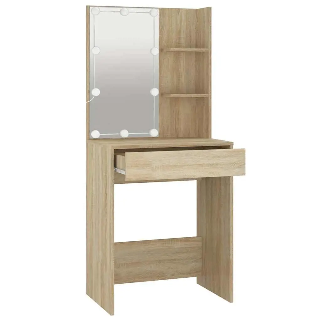 Sonoma Oak LED Mirror Dressing Table with Storage