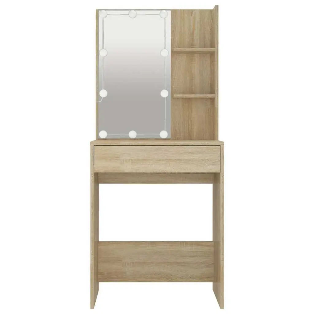 Sonoma Oak LED Mirror Dressing Table with Storage