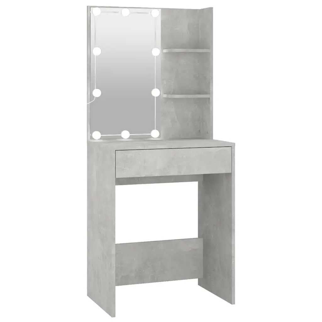 Grey Makeup Vanity with LED Mirror and Storage